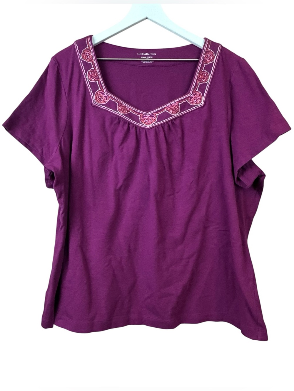 Croft & Barrow Plum Purple Boho Embroidered Top Women Plus Sz 2X